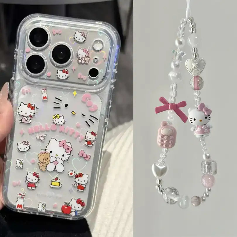 Cute Kitty Corner Airbag Anti-Drop Protection Clear TPU iPhone Case With Kitten Bracelet