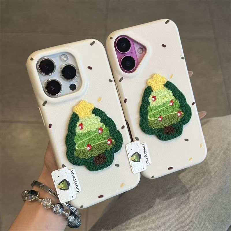 Étui pour iPhone en cuir brodé à la main avec motif d'arbre