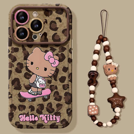Pink leopard print Kitty flip mirror phone case