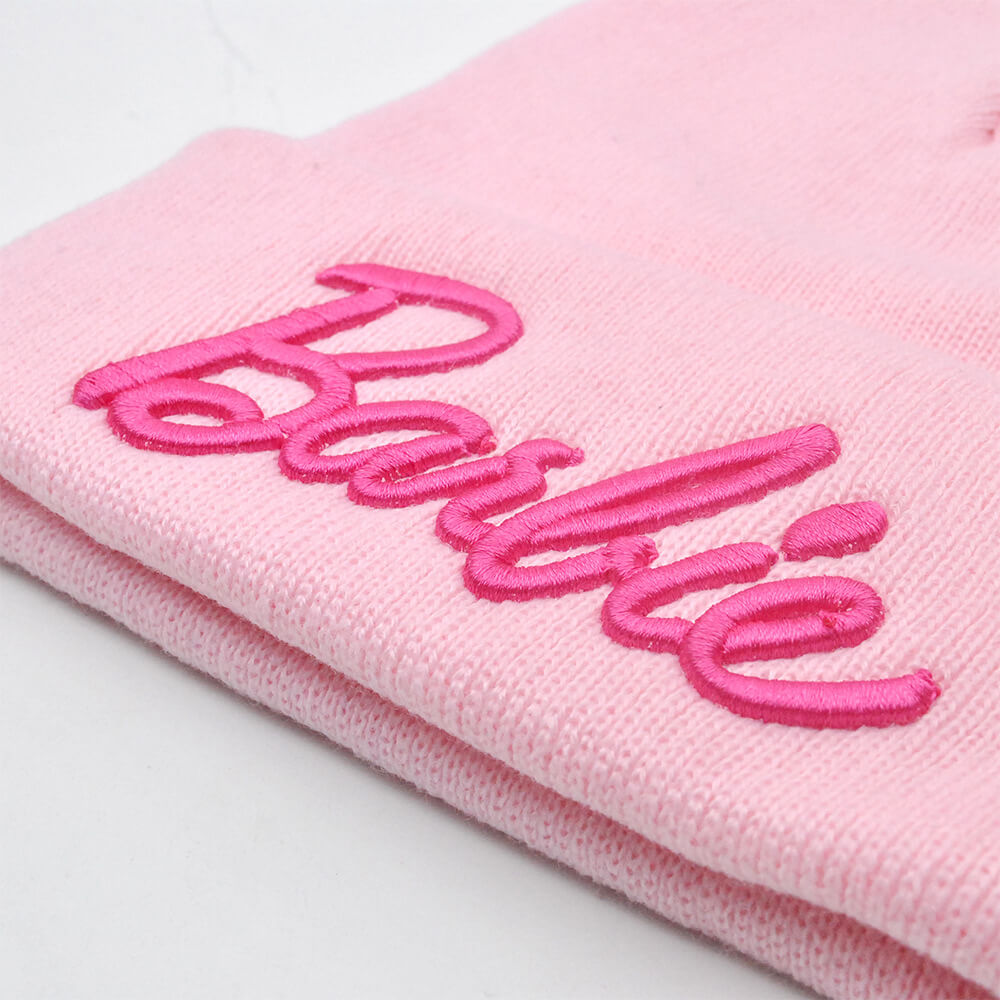 Knitted Hat Cute Pink Barbi 3D Embroidery Woolen Ski Hat Autumn and Winter Warm Women's Kids