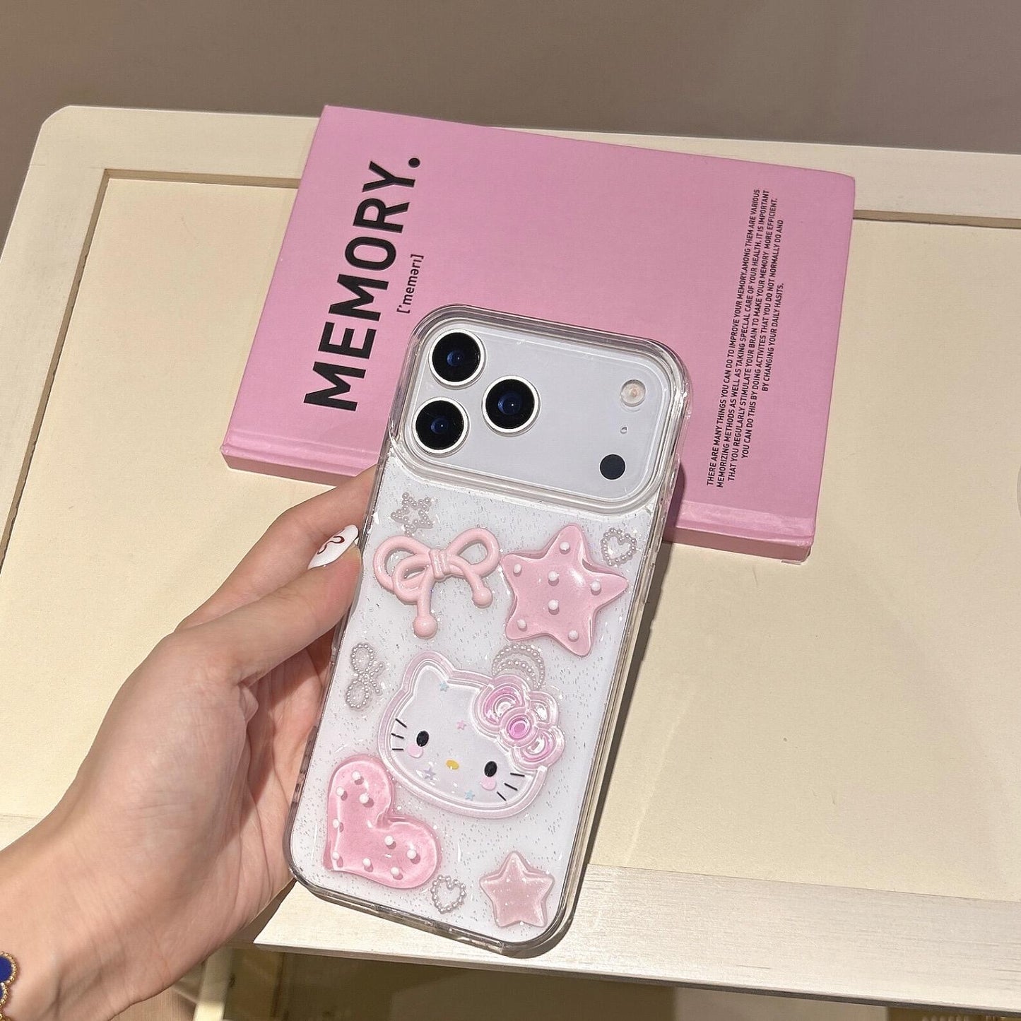 Coque de téléphone Kitty transparente faite à la main, mignonne et kawaii