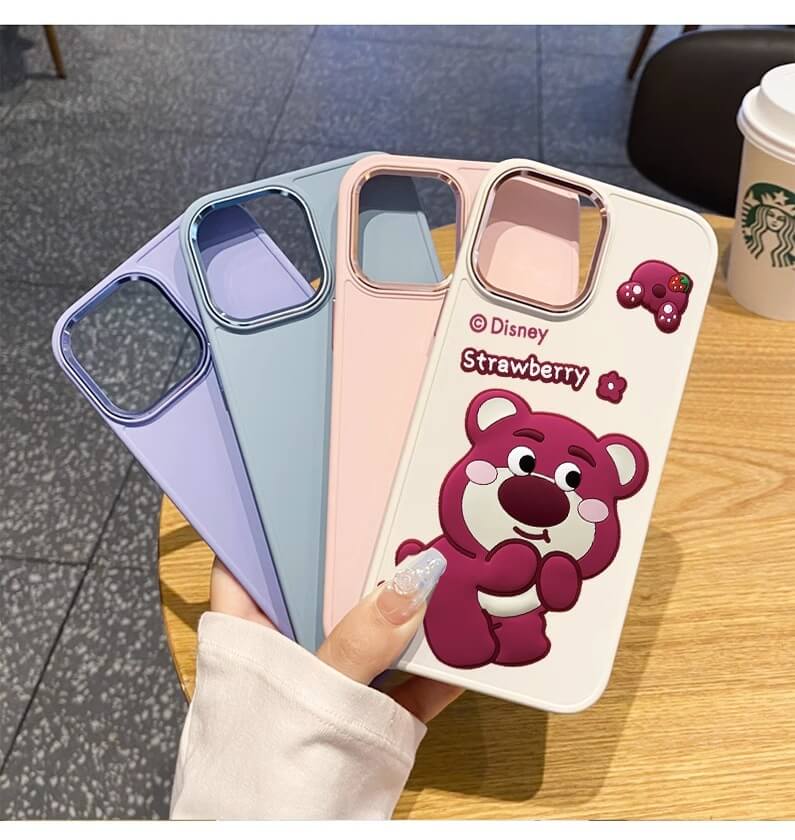 Silicone Cute Bear iPhone Case Strawberry Back Cover for iPhone 16 15 14 13 12 11 Pro Max