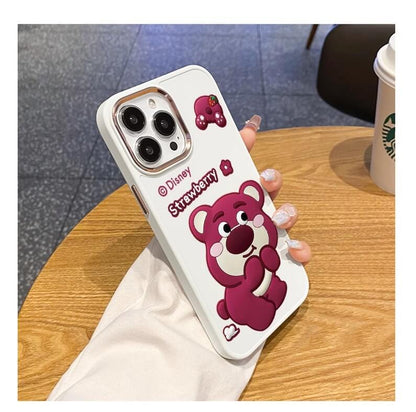 Silicone Cute Bear iPhone Case Strawberry Back Cover for iPhone 16 15 14 13 12 11 Pro Max