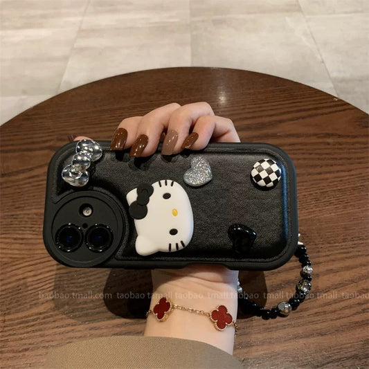 Heart-shaped Kitty Cat Chain Phone Case