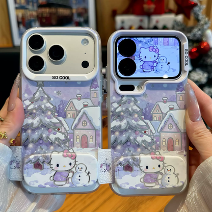 Light purple Christmas tree, snowman, and Hello Kitty phone case