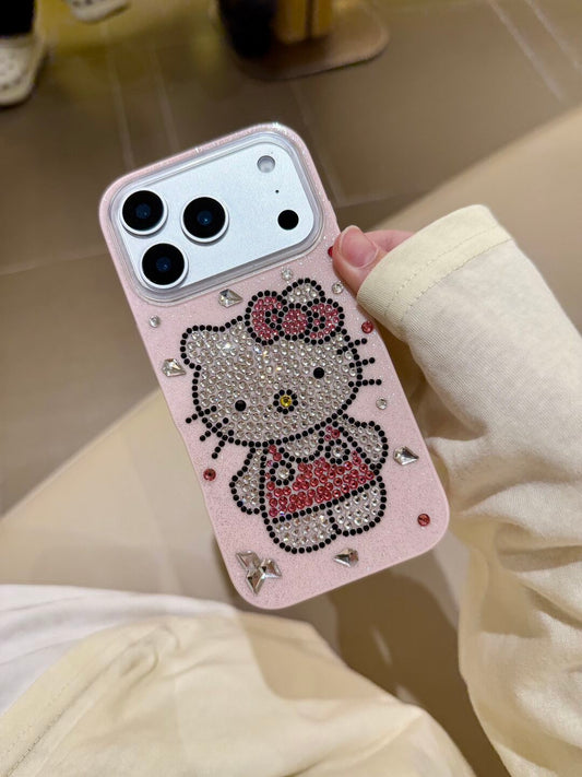 Kitty Pink Glitter Hand Applied Rhinestones Cute Kawaii Phone Case