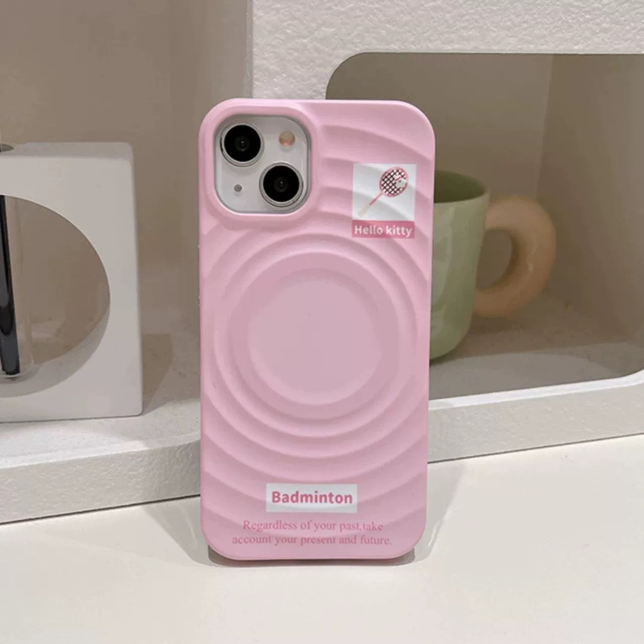 Pink Kitty badminton shuttlecock magnetic phone case
