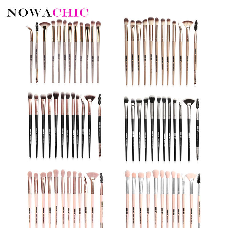 12pcs Pro Makeup Brushes Eyebrow Eyeshadow Eyeliner Blending Crease Kit Eyelash Brush