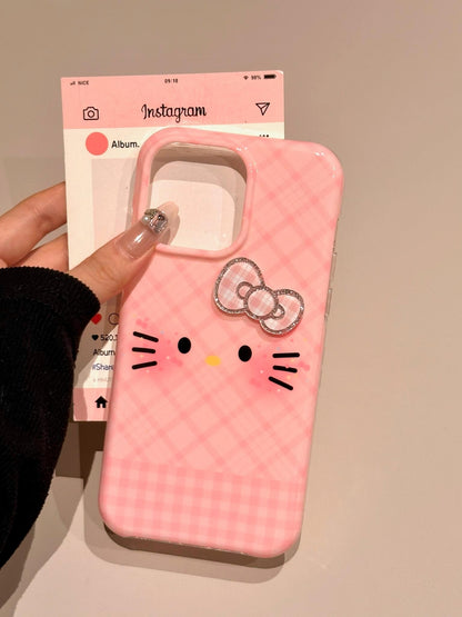 Kitty Plaid Bow Pink Cute Kawaii Phone Case