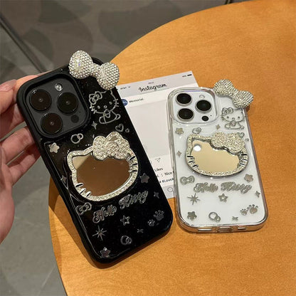 Android Transparent Rhinestone Kitty Mirror Bow Phone Case