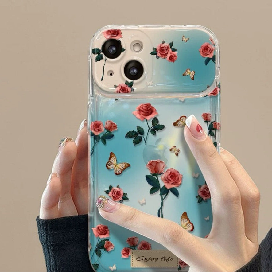 Flip mirror retro rose phone case