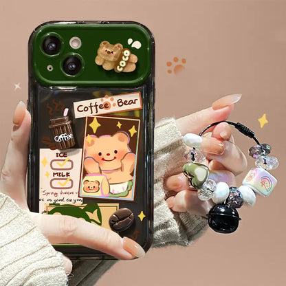 Cute Bear With Foldable Mirror Phone Case For iPhone 3D Coffee Decorations Back Cover