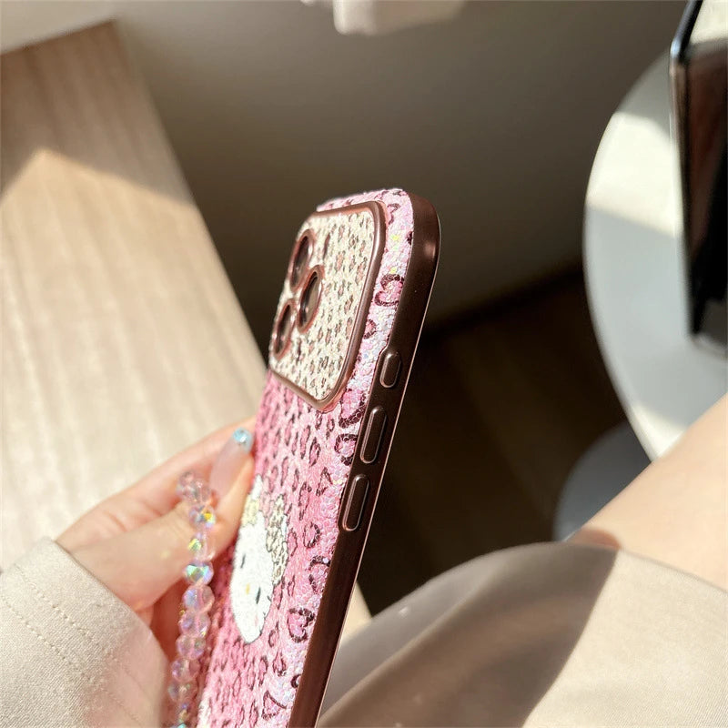 Cute Pink Leopard Kitty Lanyard Case For iPhone 17 16 15 14 13 Pro Max Plus