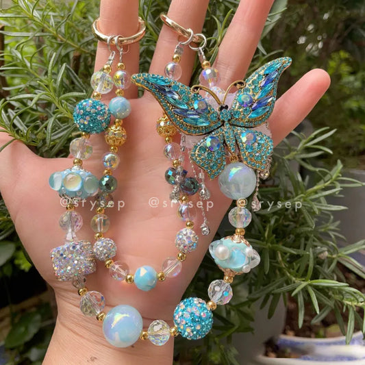 Handmade Diamonds Butterfly Crystal Beads Charm for All Phone Case Pad Case Bumper, DIY Keychian Bag Chain