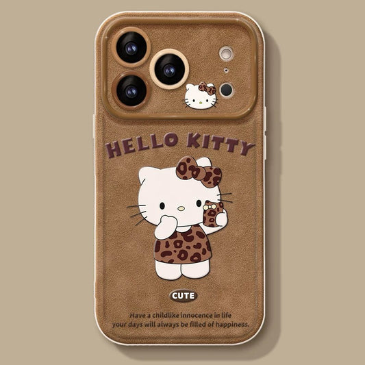 Leather-colored leopard print Kitty flip mirror phone case