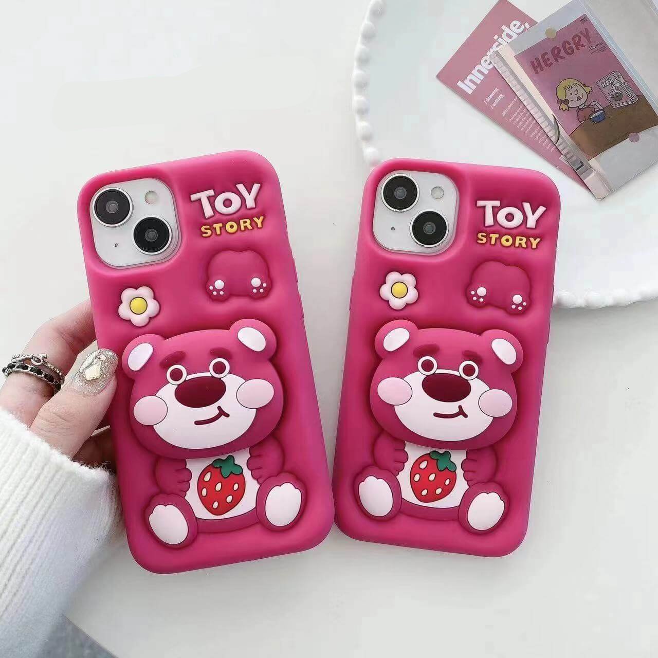 Cute Bear Cat Cartoon Kitty Kurome iPhone Case Strawberry Back Cover for iPhone 16 15 14 13 12 11 Pro Max