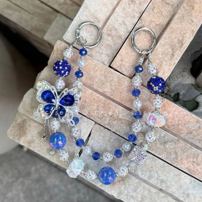 Handmade Diamonds Butterfly Crystal Beads Charm for All Phone Case Pad Case Bumper, DIY Keychian Bag Chain