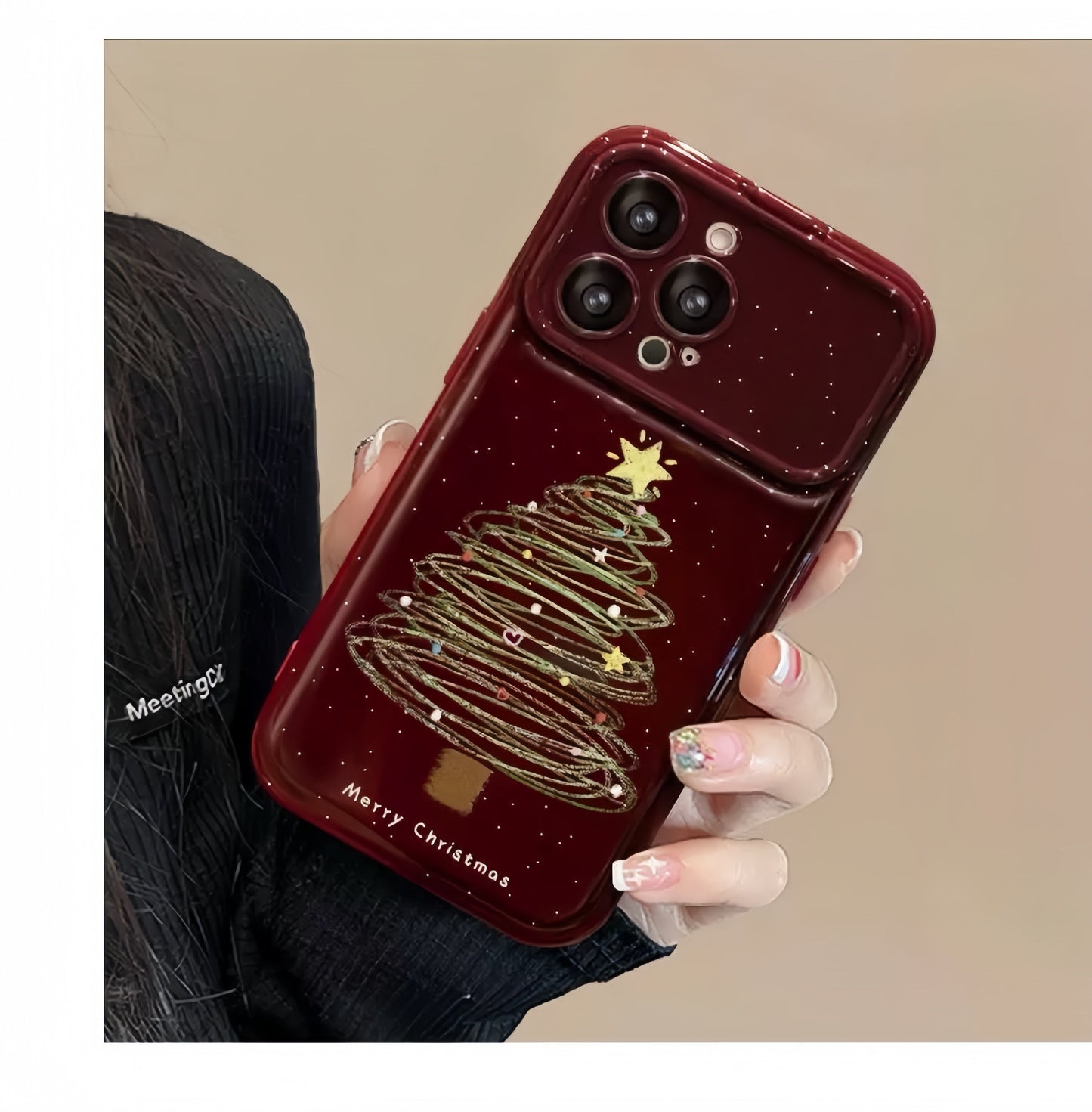 Christmas Tree Flip Phone Case with Mirror and Stand