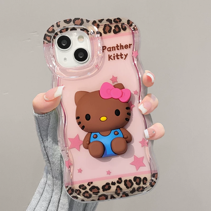 Leopard print transparent stand Kitty phone case