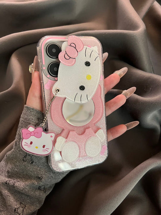 Kitty Pink Glitter  Swivel Mirror Cute Kawaii Phone Case