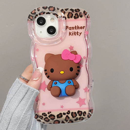Leopard print transparent stand Kitty phone case