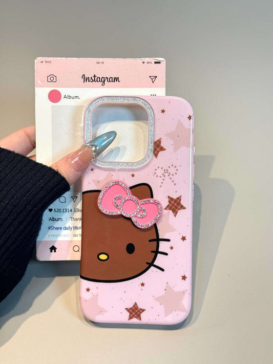Tan Kitty Pink Star Cute Kawaii Phone Case
