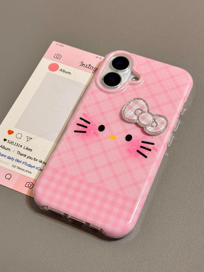 Kitty Plaid Bow Pink Cute Kawaii Phone Case