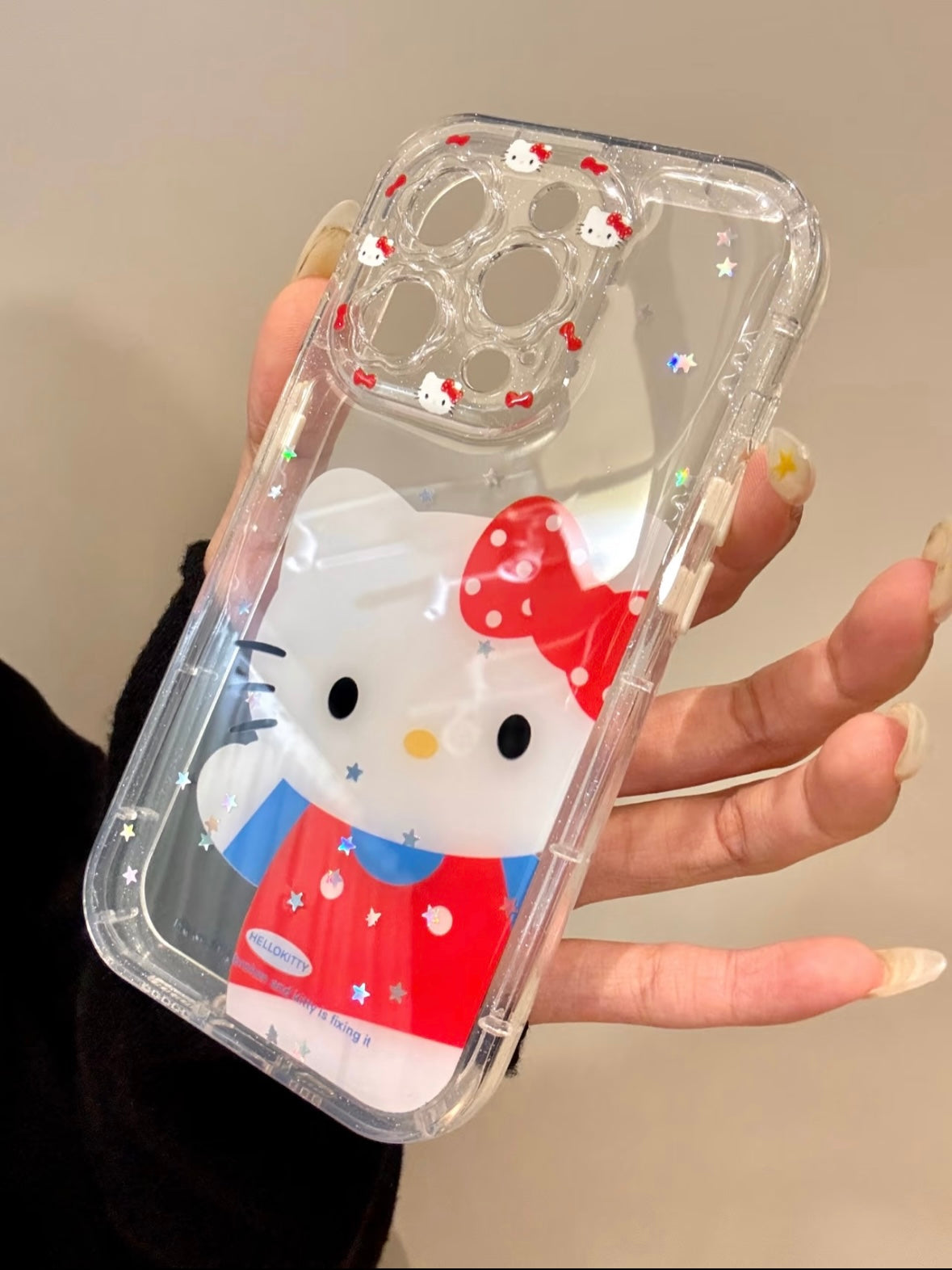 Kitty Glitter Clear Kitty Pattern Lens Cute Kawaii Phone Case