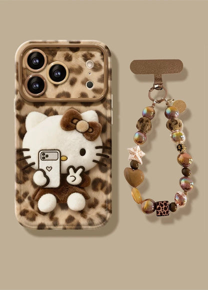 Selfie leopard print  Kitty flip mirror phone case