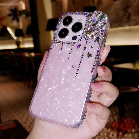 Handmade Minimalist Bling Crystal with Shell Pattern iPhone Case for iPhone 16 15 14 13 12 11 Plus Pro Max