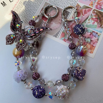 Handmade Diamonds Butterfly Crystal Beads Charm for All Phone Case Pad Case Bumper, DIY Keychian Bag Chain