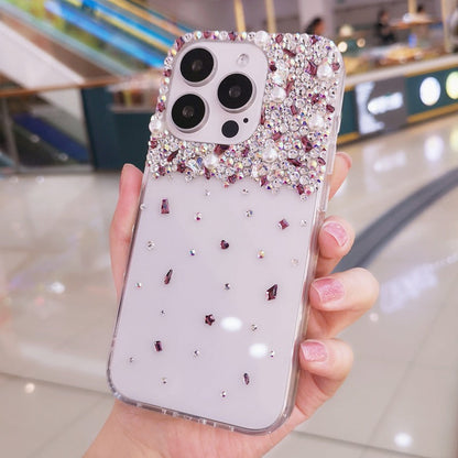 Coque iPhone minimaliste faite main avec strass violet cristal