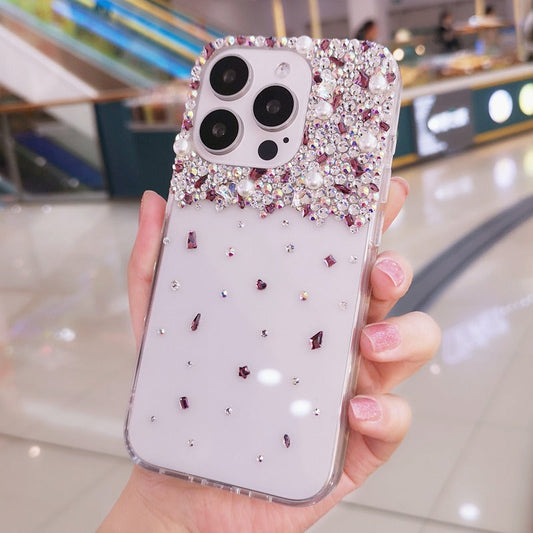 Handmade Minimalist Bling Purple Crystal iPhone Case for iPhone 16 15 14 13 12 11 Plus Pro Max