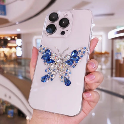 Handmade Minimalist Blue Crystal Bling Butterfly iPhone Case for iPhone 16 15 14 13 12 11 Plus Pro Max