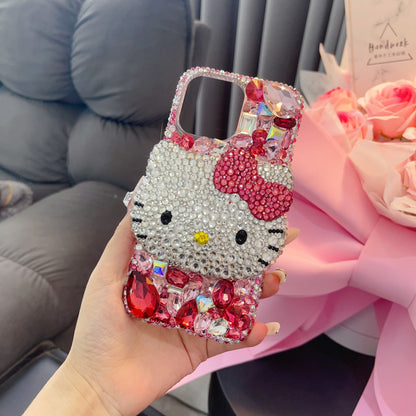 Summer Tan 3D Kitty Gorgeous Bling Diamond iPhone Case for iPhone 16 15 14 13 12 11 Plus Pro Max