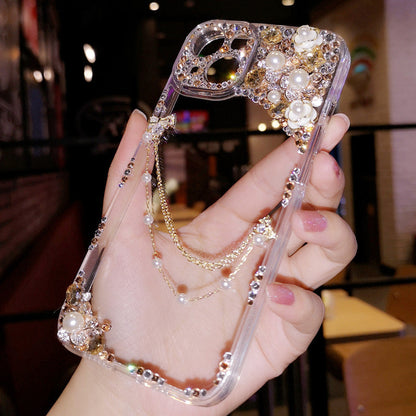 Handmade iPhone Case Minimalist Bling Diamond Back Cover Case for iPhone 16 15 14 13 12 11 Plus Pro Max