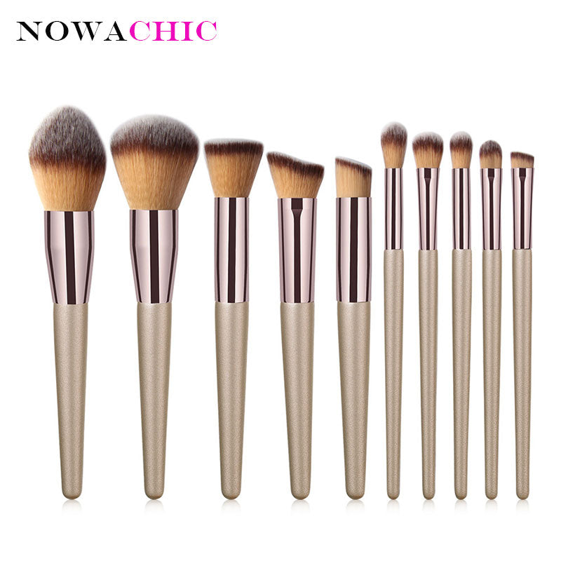 10Pcs Champagne Gold Makeup Brushes Powder Foundation Blush Blending Eyeshadow Cosmetic Beauty Brush