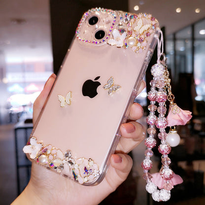 Coque iPhone faite main minimaliste papillon strass diamant