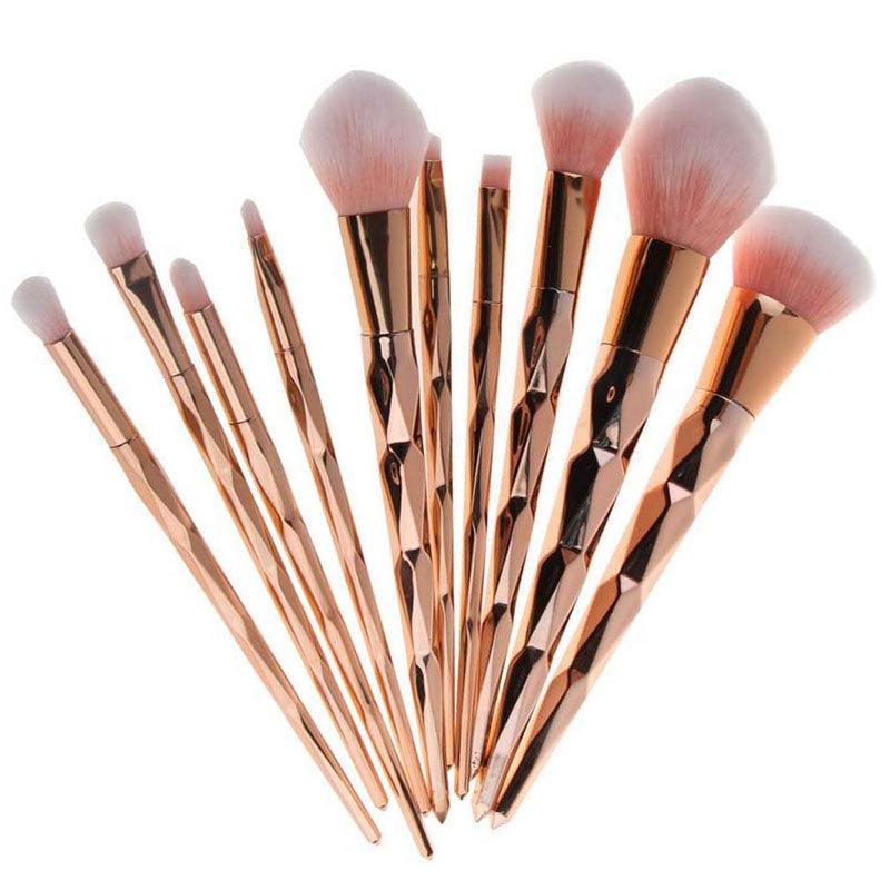 10pcs Diamond Rose Gold Makeup Brushes Powder Foundation Blush Blending Eyeshadow Lip Cosmetic Brush