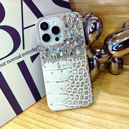 Crocodile Pattern with White Crystals Phone Case Compatible iPhone for iPhone 16 15 14 13 12 11 Plus Pro Max