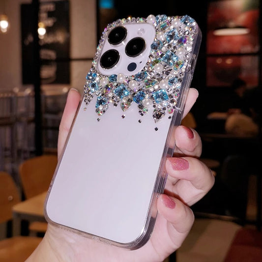 Handmade iPhone Case Minimalist Bling Diamond with Blue Crystals Case for iPhone 16 15 14 13 12 11 Plus Pro Max
