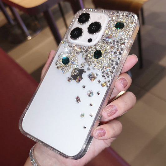 Handmade iPhone Case Minimalist Flowers Bling Diamond Back Cover Case for iPhone 16 15 14 13 12 11 Plus Pro Max