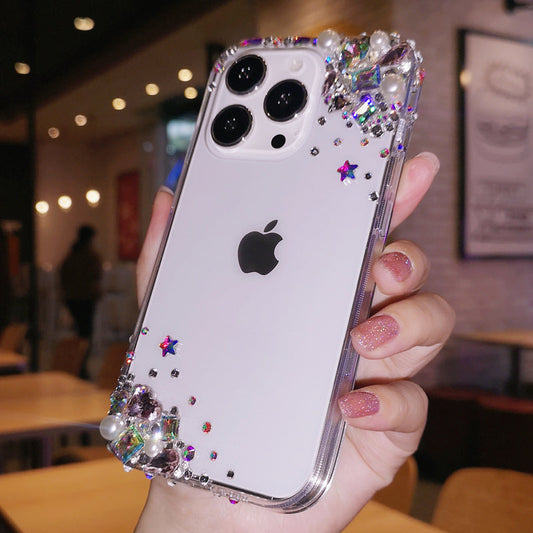 Handmade iPhone Case Minimalist Bling Diamond Back Cover Case for iPhone 16 15 14 13 12 11 Plus Pro Max