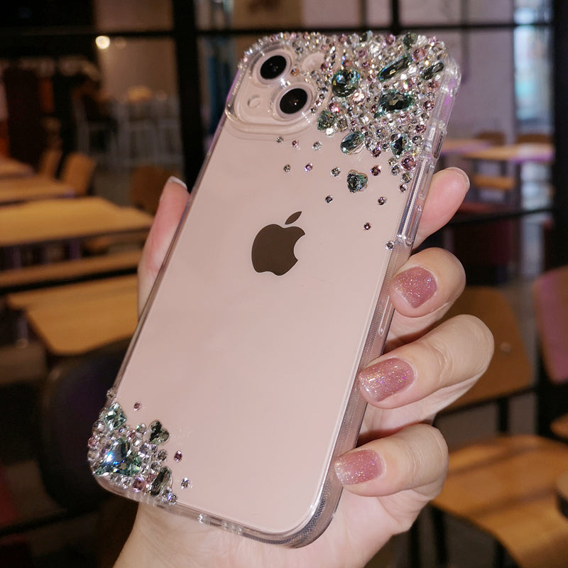 Coque iPhone faite main minimaliste à strass vert diamant