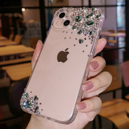 Coque iPhone faite main minimaliste à strass vert diamant