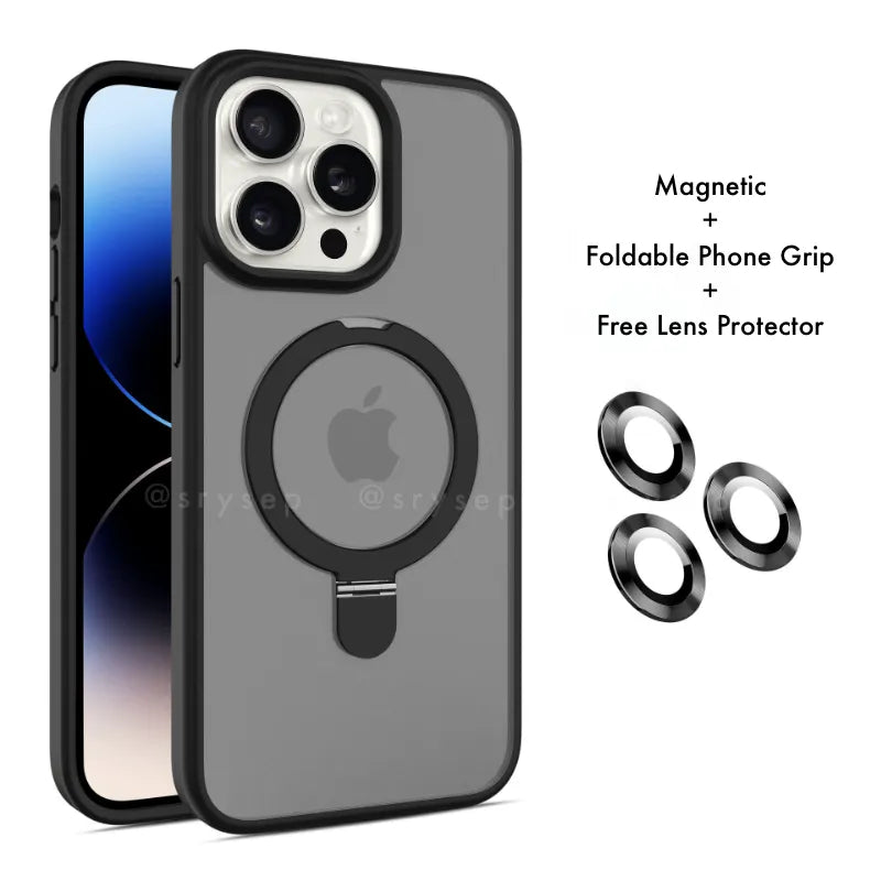 Magsafe Foldable Phone Grip Case and Free Lens Protector For iPhone 17 16 15 14 13 12 11 Pro X Max 7 8 Plus Magnetic Cover