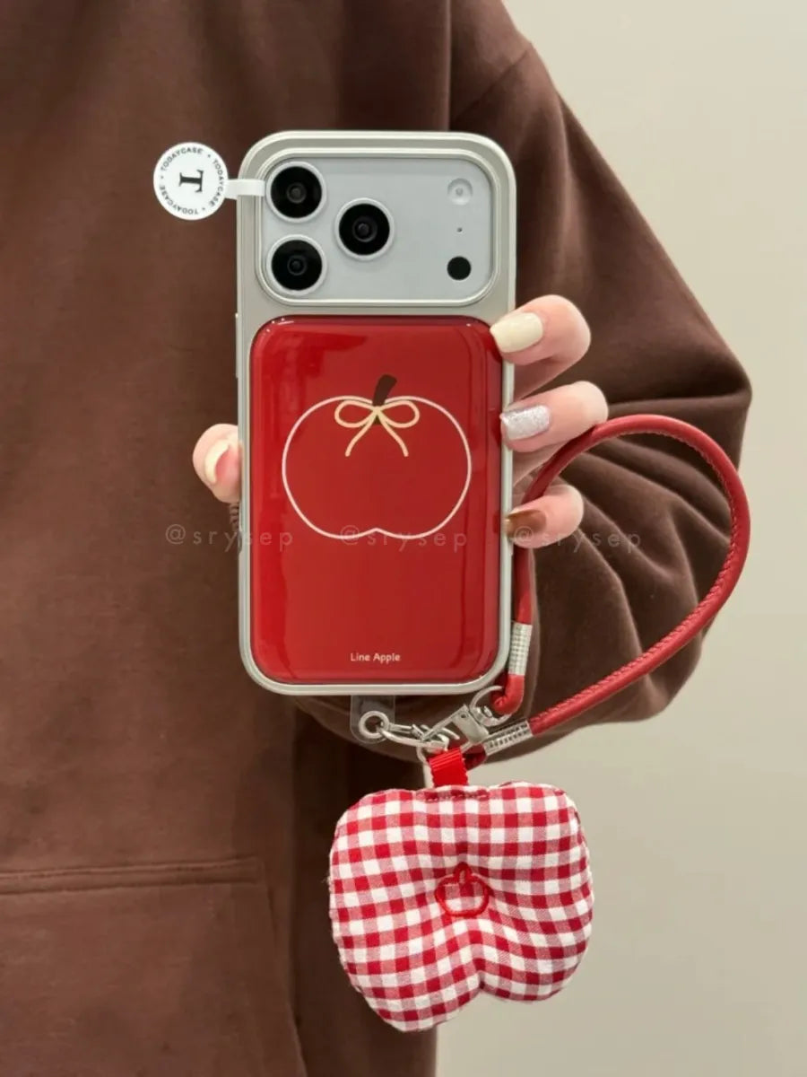 Red Apple Cover Silver Phone Case For iPhone 17 16 15 14 13 Pro Max Plus