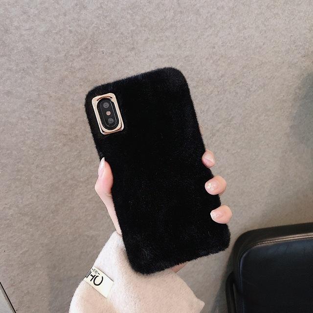 Simple Solid Color Winter Warm Short Plush Soft Protective Case for iPhone 17 16 15 14 13 12 11 Pro Max X Xr 7 8