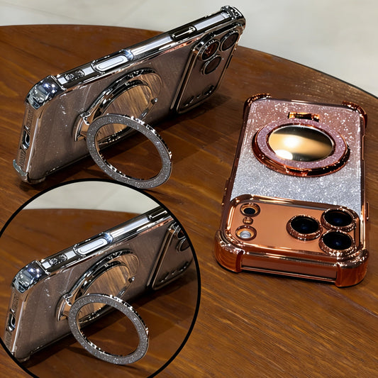 Sparkling portable mirror and stand phone case