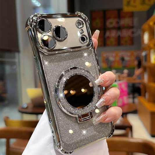 Sparkling portable mirror and stand phone case